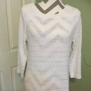 Coldwater Creek ~White ~Boat-neck ~3/4 Sleeve Knit Sweater ~Acrylic/Nylon ~Sz.M